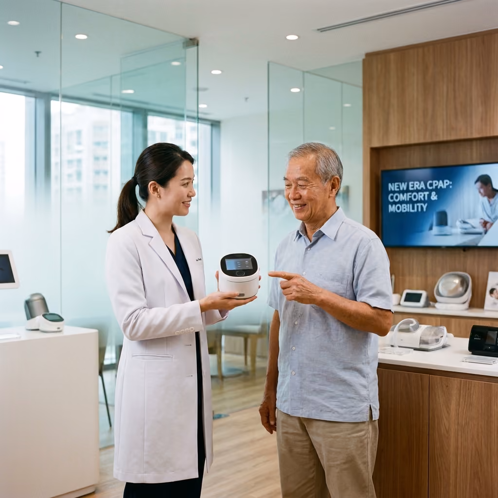 Woman shows older man CPAP