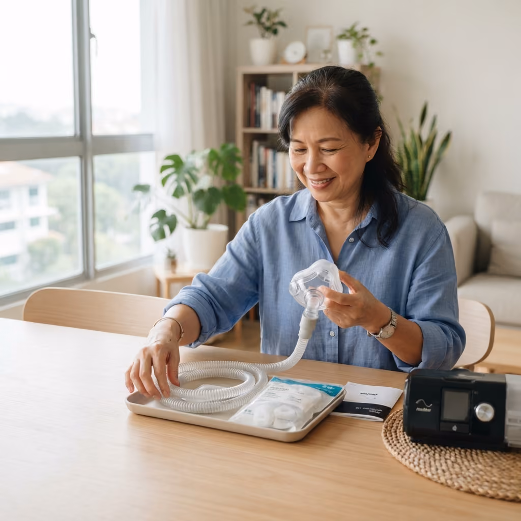 Woman unboxing CPAP