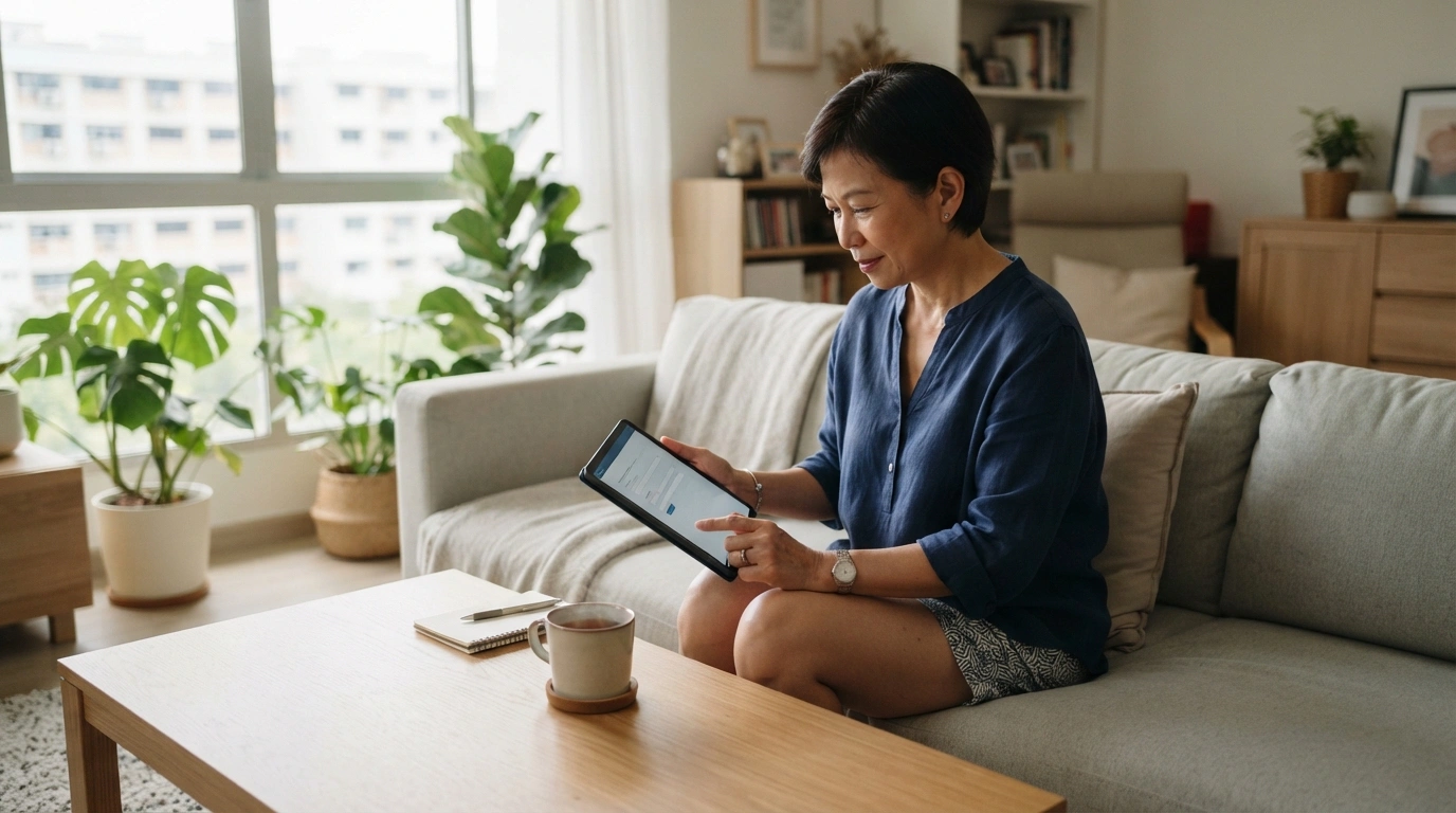 Woman filling questionnaire on tablet
