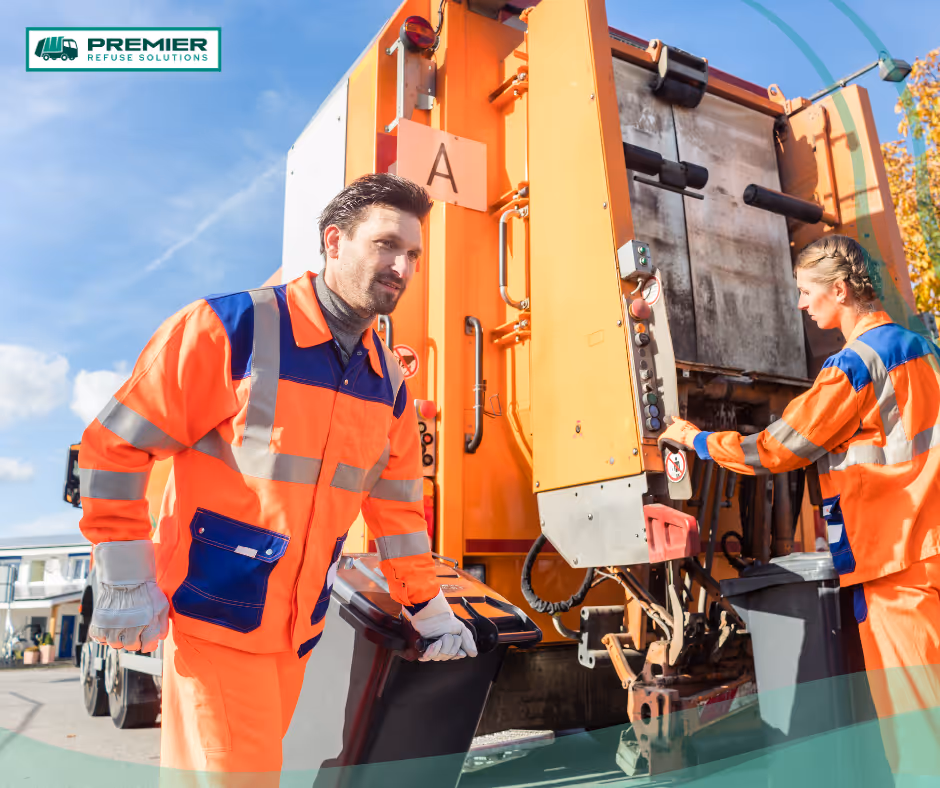 White Mercedes refuse truck parked inside a warehouse with overhead lighting.
