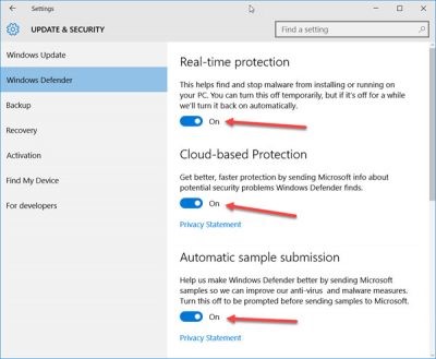 Windows Defender Settings