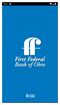 First Federal Bank of Ohio logo with stylized white double 'f' letters on a blue background.