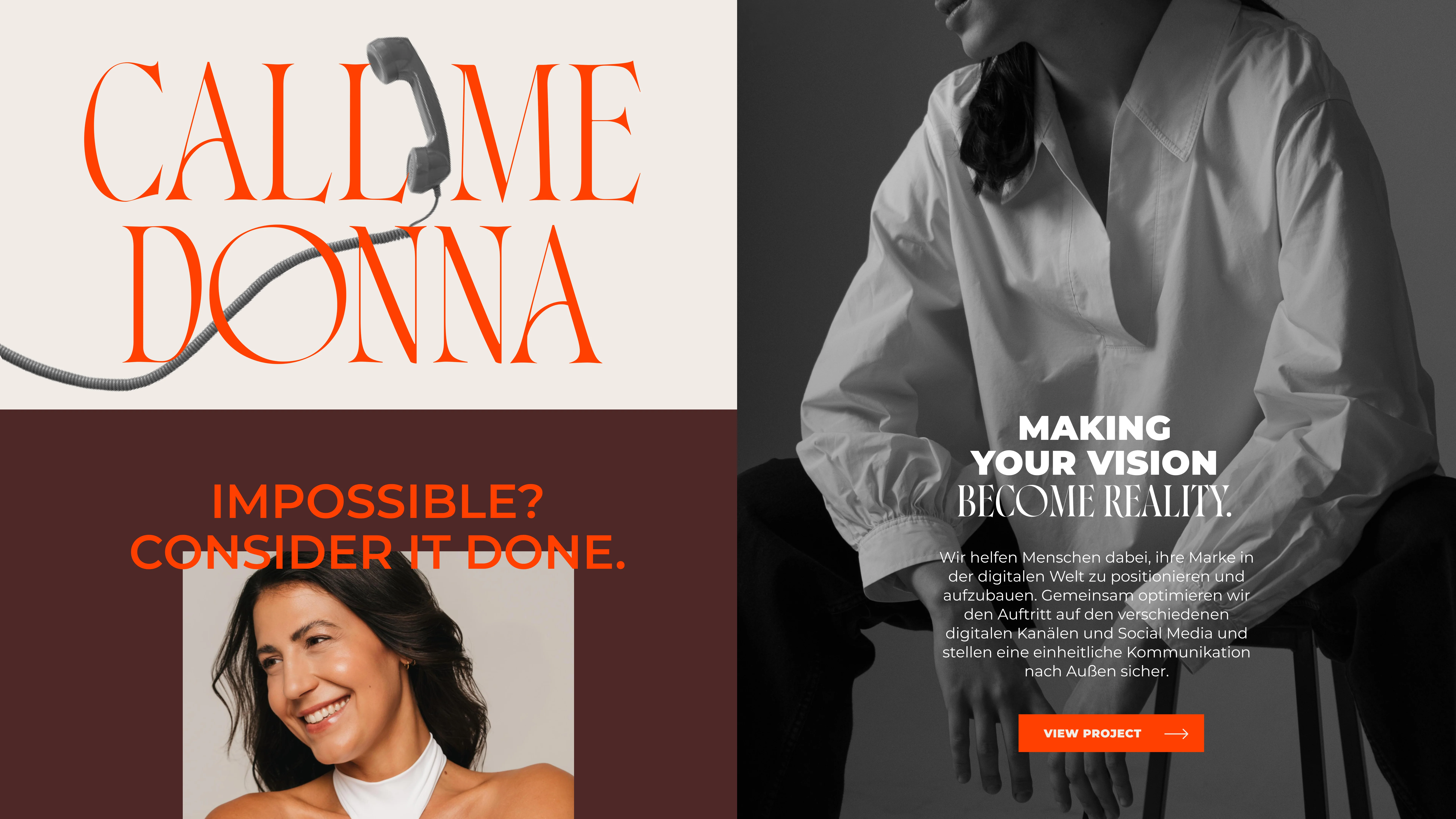 Brand Identity und Designsystem für CALL ME DONNA – eine Agentur für Social Media, Content Creation und Brand Management mit Haltung.