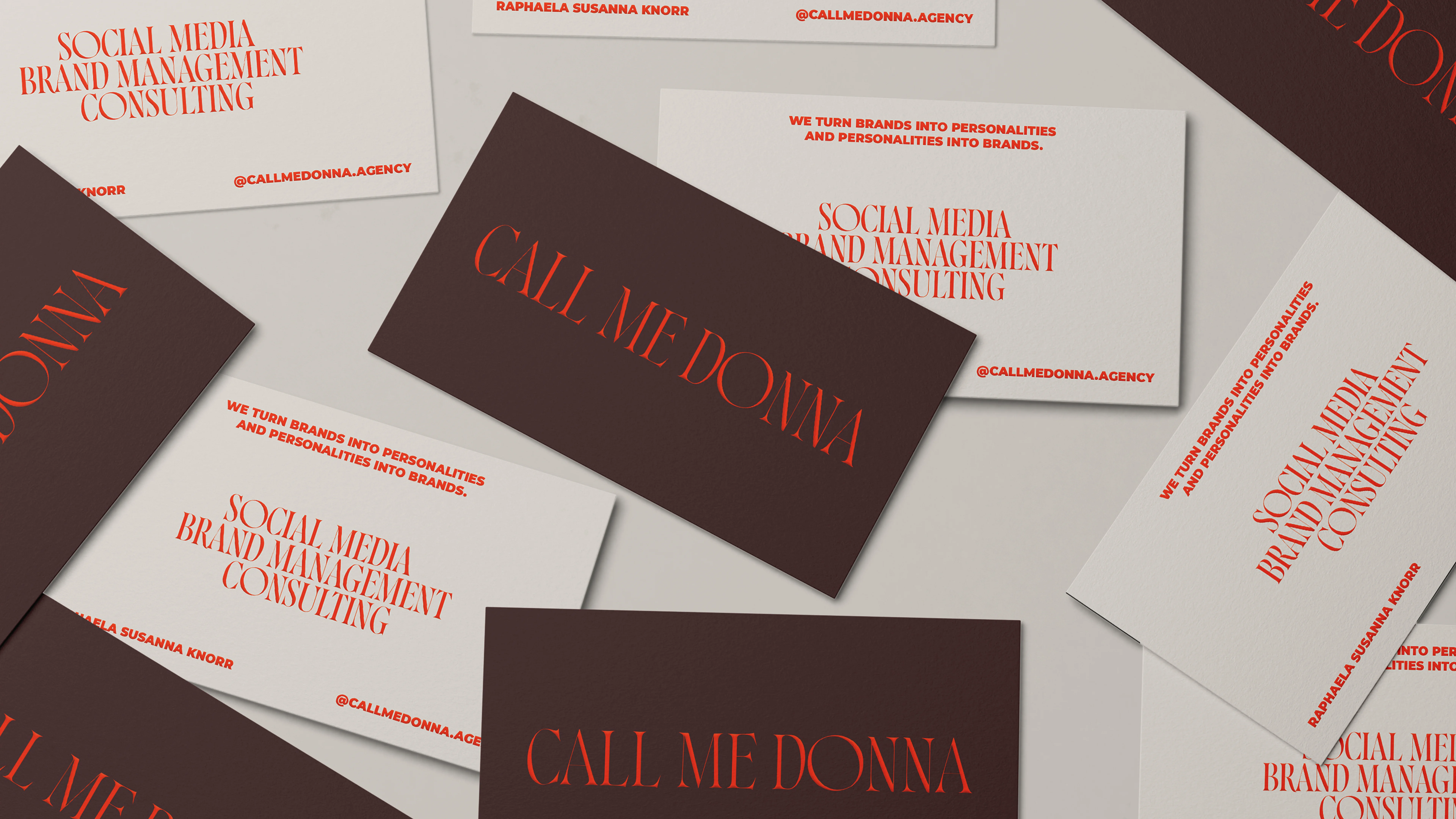 Brand Identity und Designsystem für CALL ME DONNA – eine Agentur für Social Media, Content Creation und Brand Management mit Haltung.