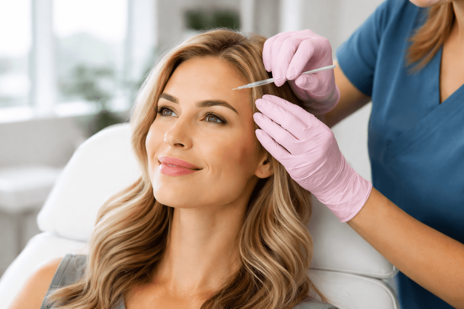Woman receiving Botox treatment in Atlanta, Georgia clinic for forehead wrinkle reduction