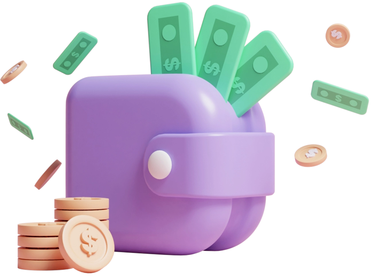 Illustration showing a wallet with money to represent free business setup and transparent pricing