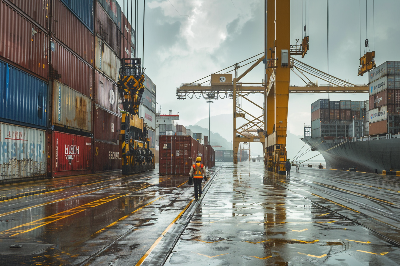 Port worker in container yard