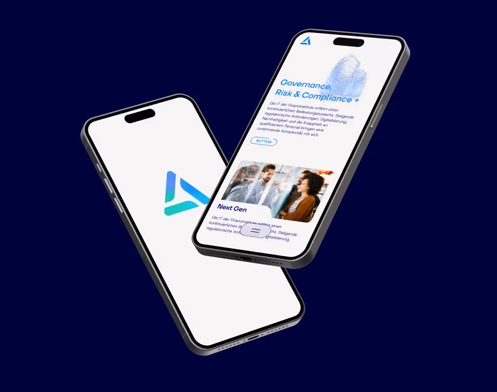 Zwei Smartphones zeigen einen App-Startscreen und eine Seite der Tricept-Website.