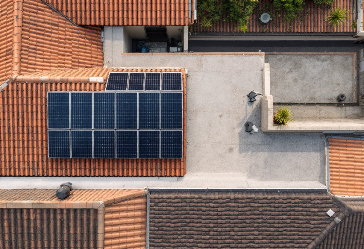 image of solar panels on rooftops for a green tech/cleantech company