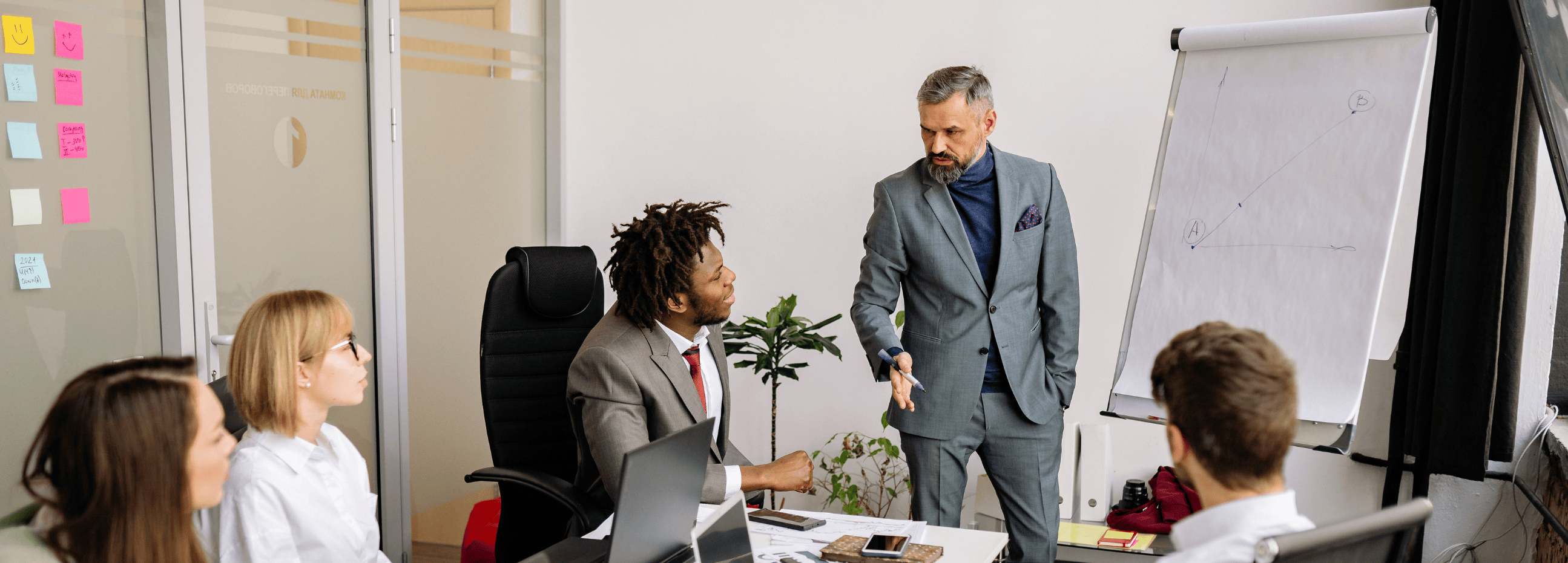 A team having a meeting in the meeting room