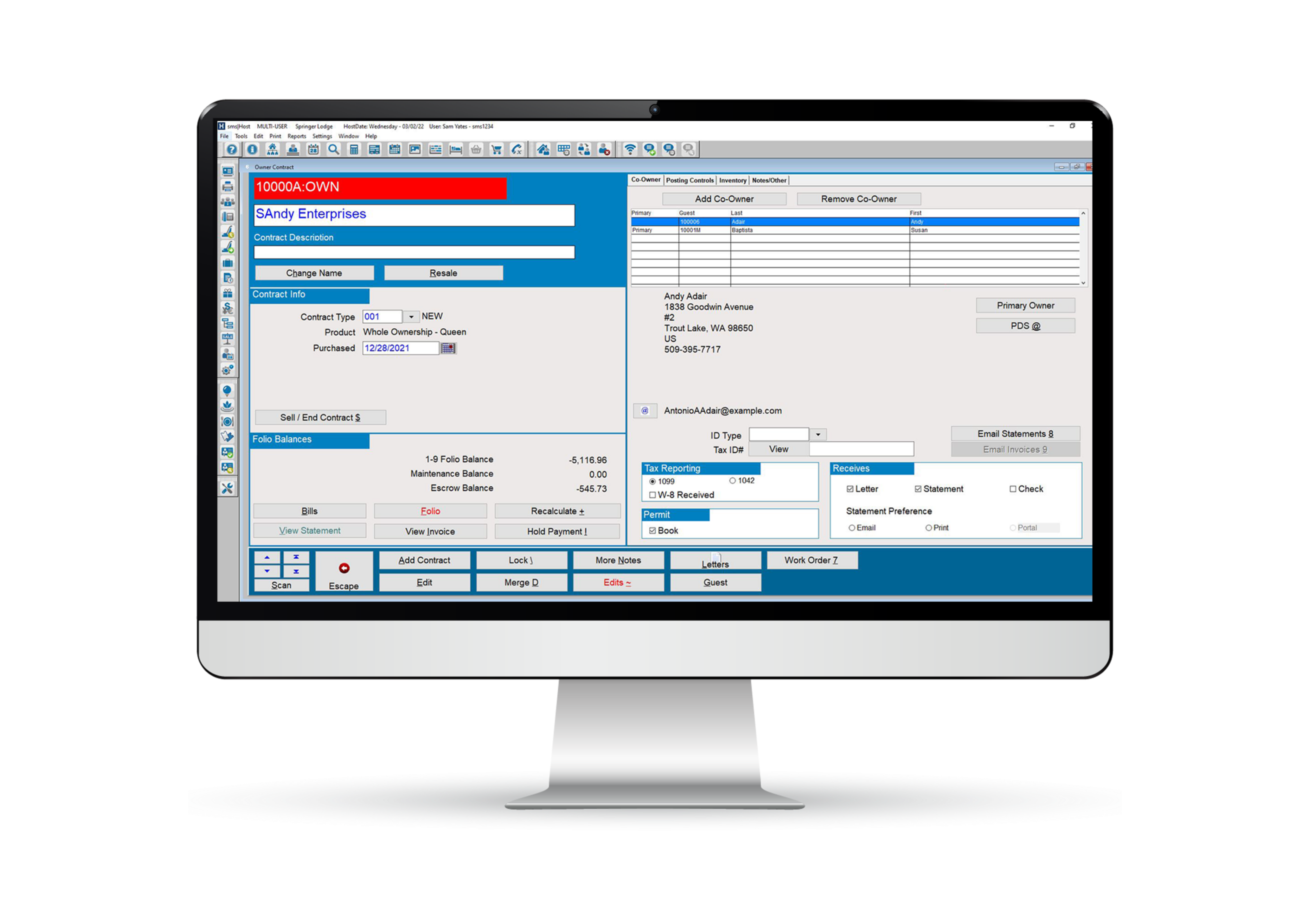 SMS Host hospitality software desktop mockup