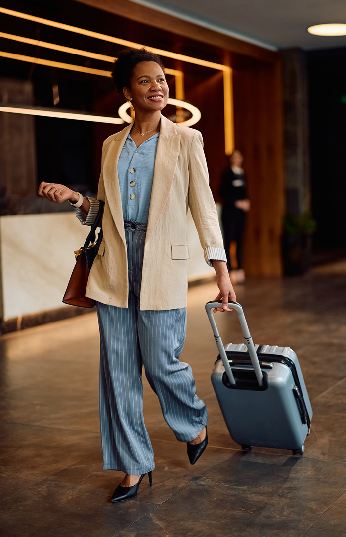A guest walking into a hotel