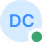 Blue circular avatar icon with white background and initials 'DC' in the center, and a smaller green circle at the bottom right.