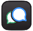 Icon of two overlapping speech bubbles, one outlined in blue and one in green.