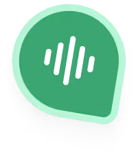Green speech bubble icon with white sound wave lines inside.