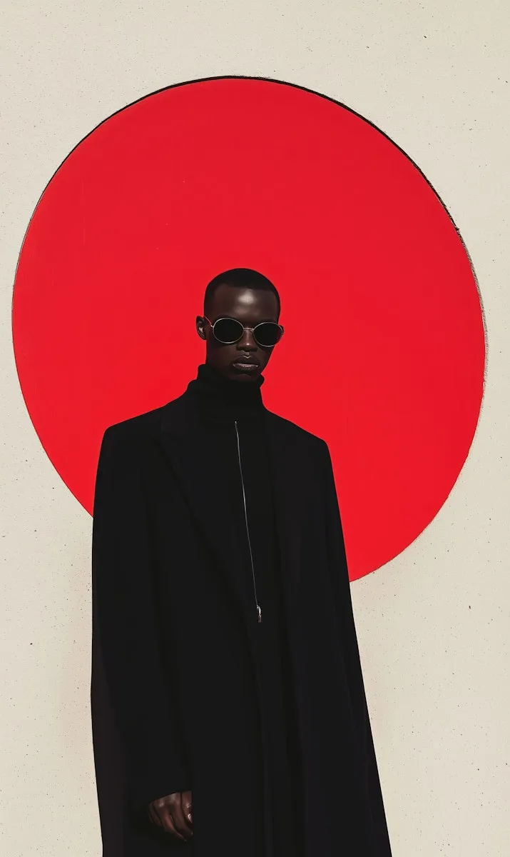 A man standing in front of a red circle.