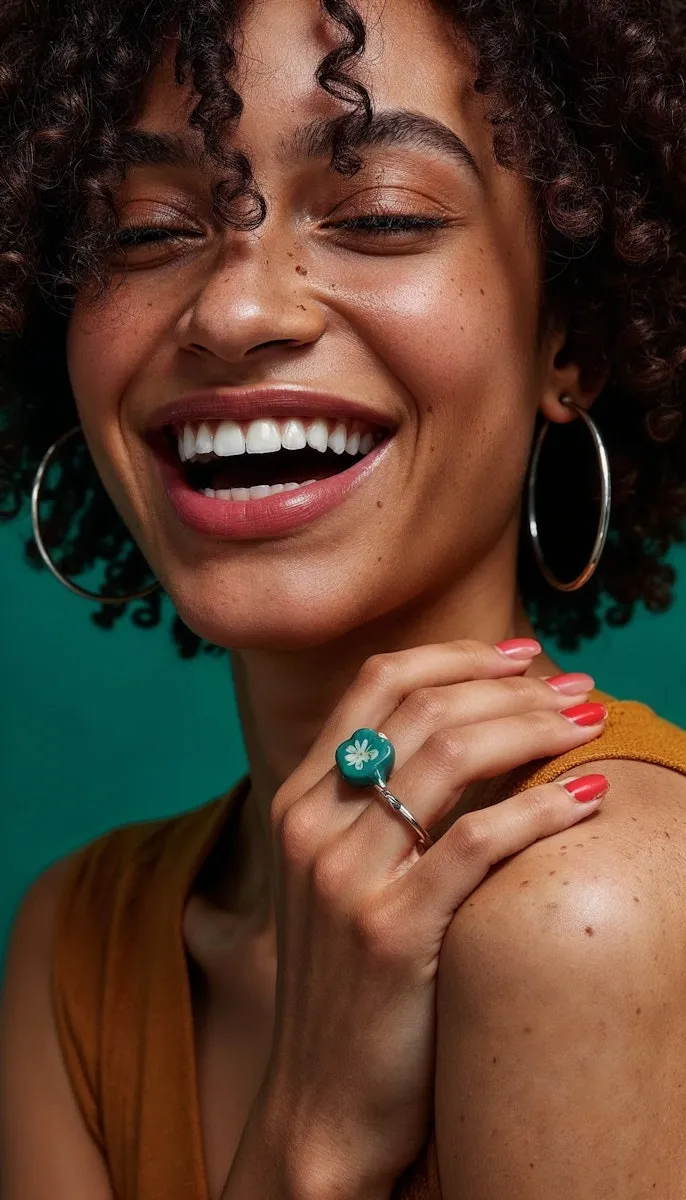 A woman smiling with her hands on her chest.