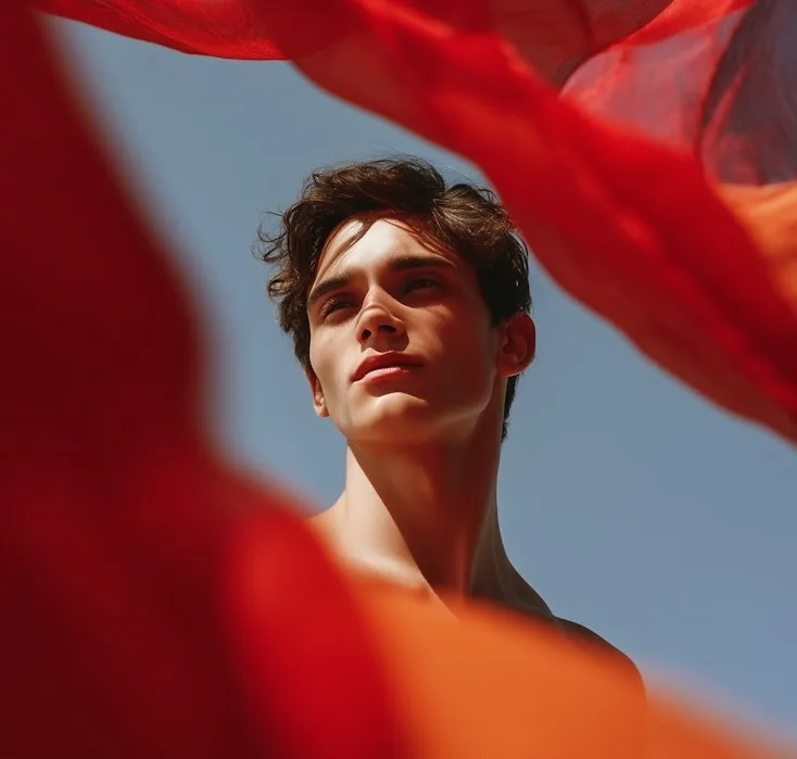 A man with a red scarf around his neck.