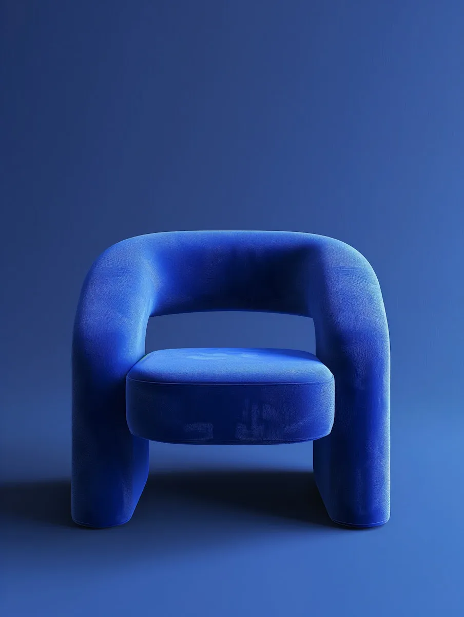 A blue chair sitting on top of a blue floor.