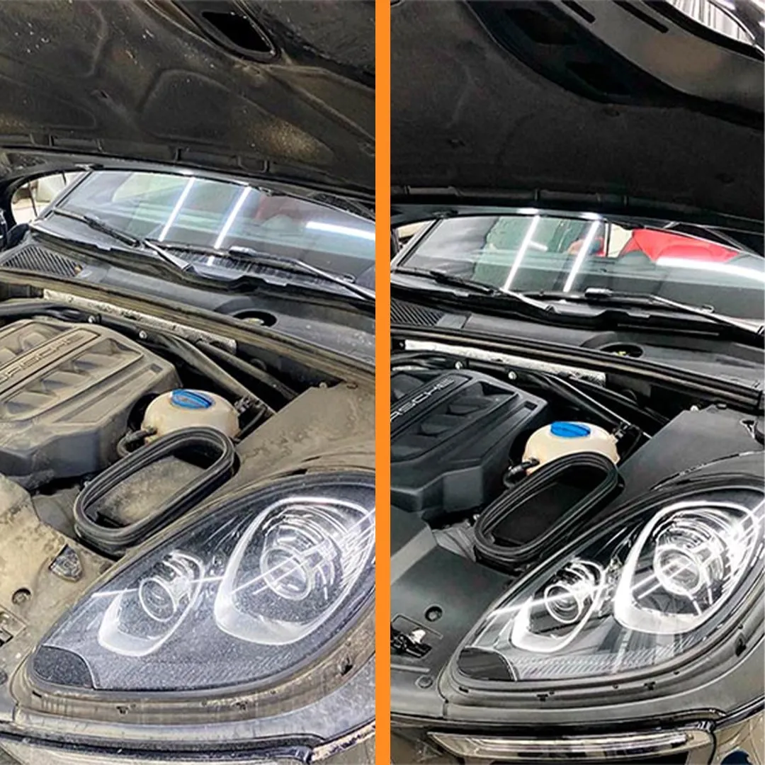 Engine bay detailing before and after — mobile steam cleaning Marbella