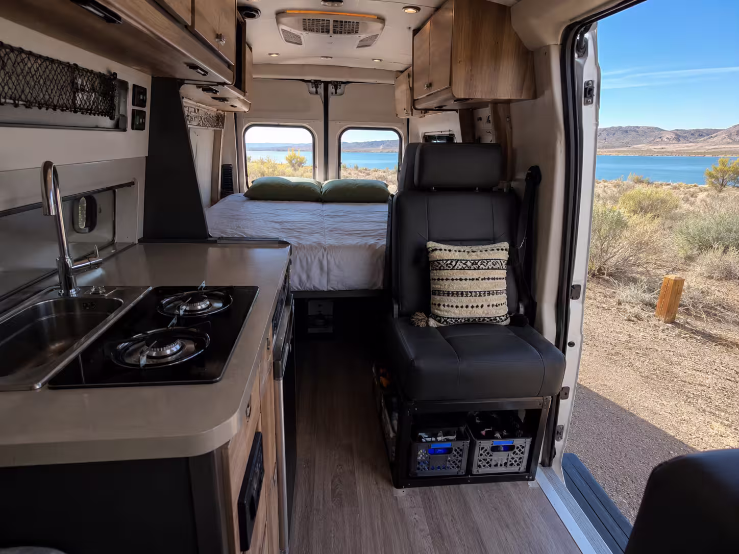 Camper van interior at an Elephant Butte Lake campsite
