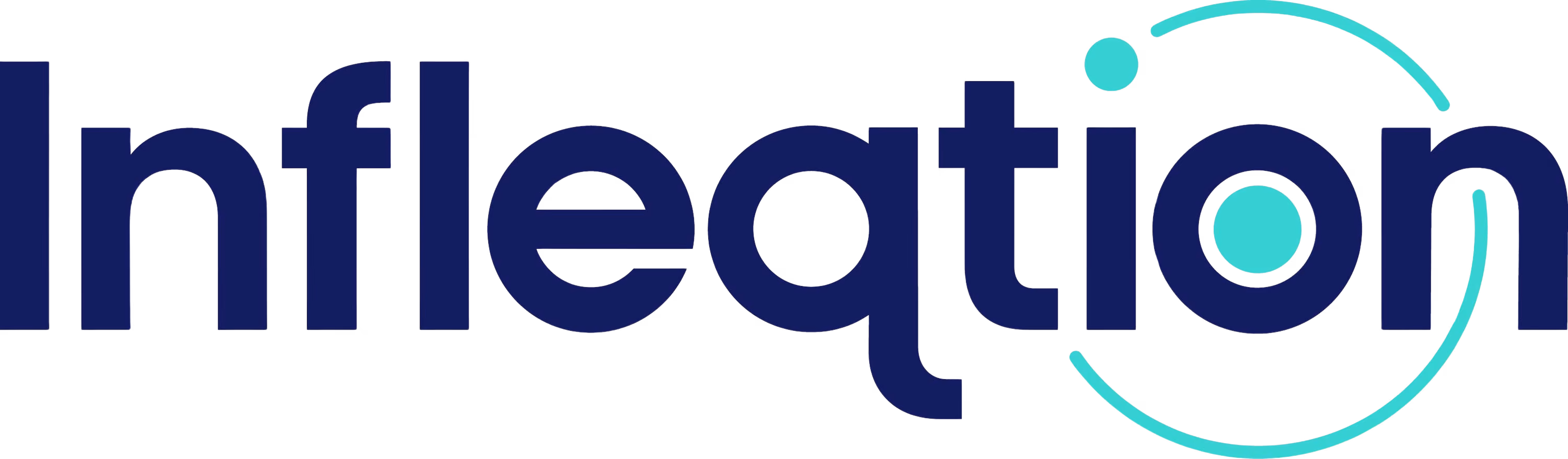 Infleqtion logo with teal dots and curved line around the letter 'o' in dark blue text.