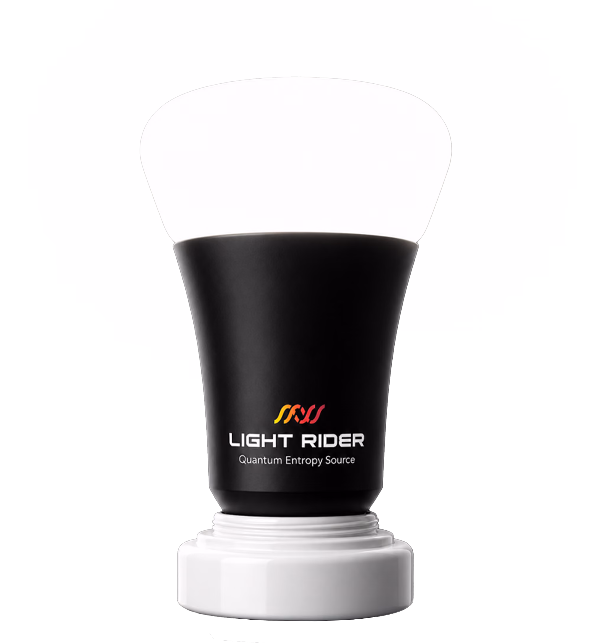 Black and white device labeled Light Rider Quantum Entropy Source on white base.
