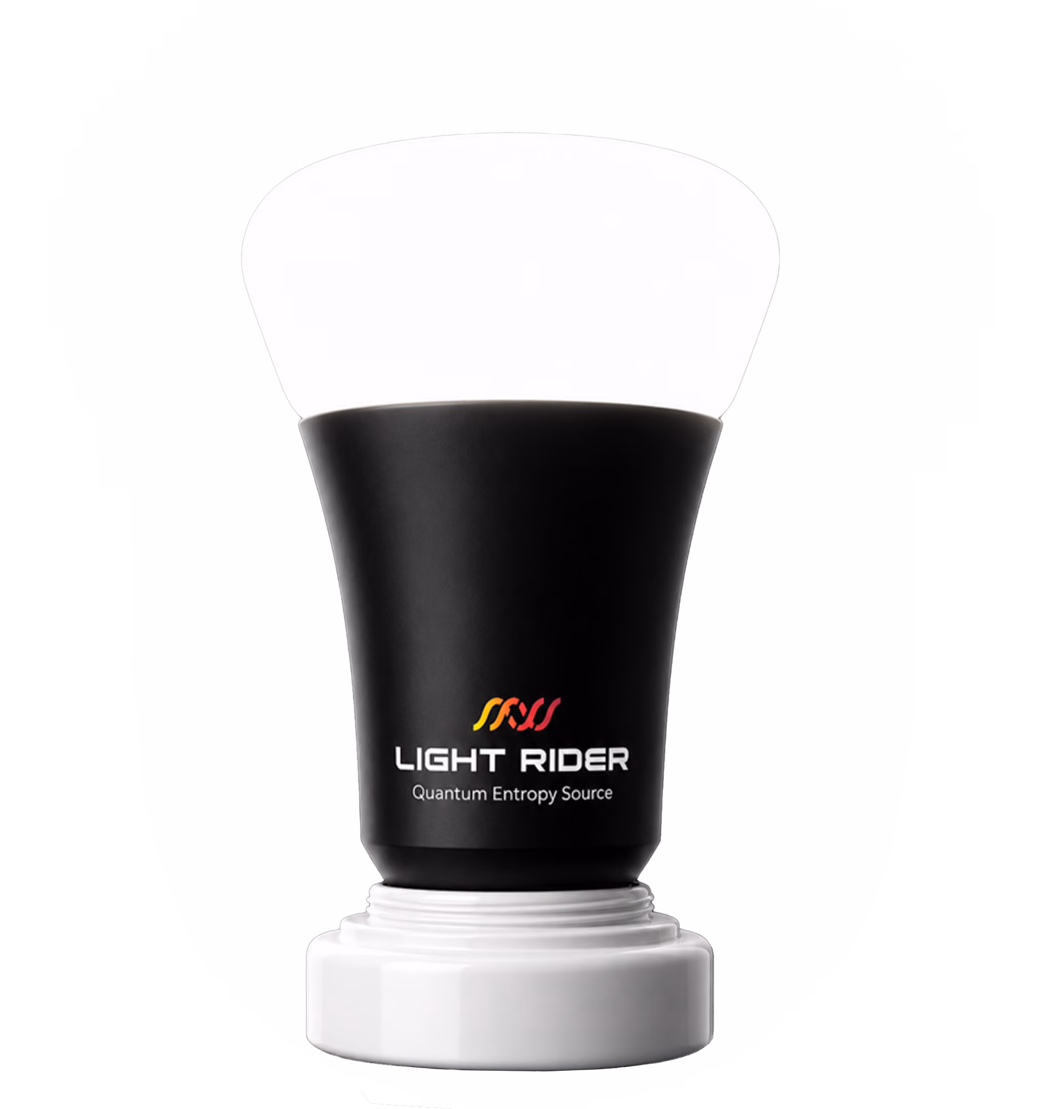 Light Rider Quantum Entropy Source device with black top and white base.