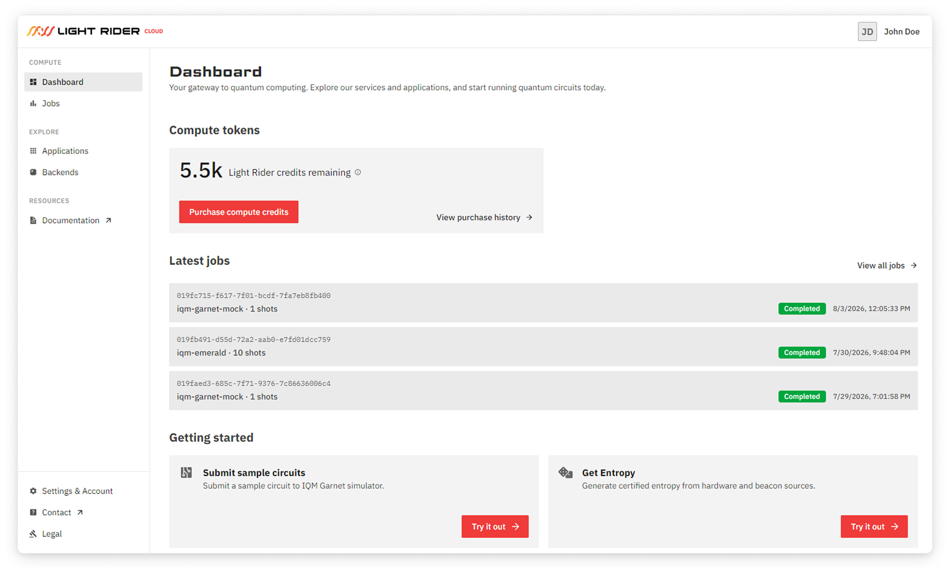 Light Rider Cloud platform dashboard
