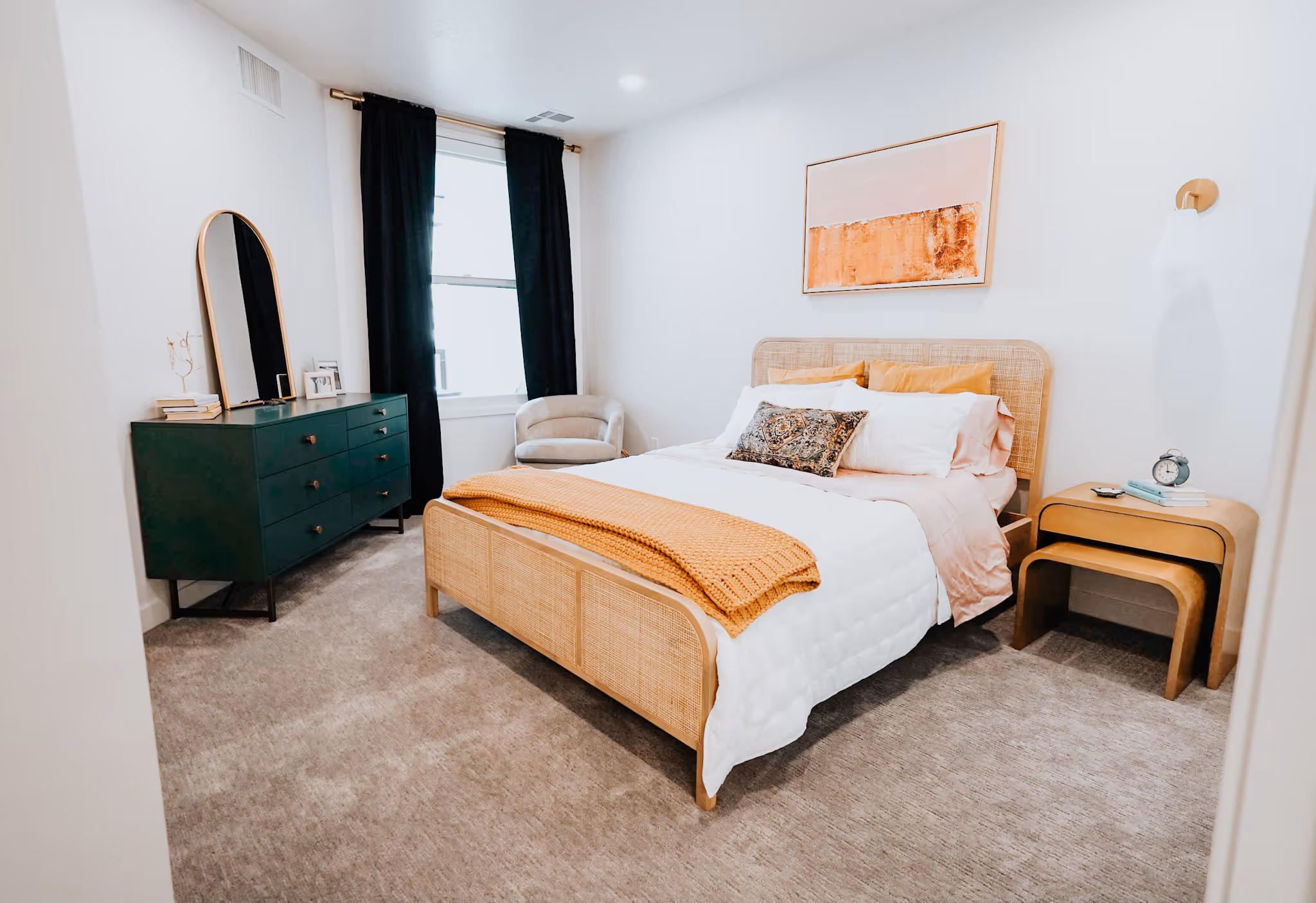 bedroom with bed window and wardrobe 