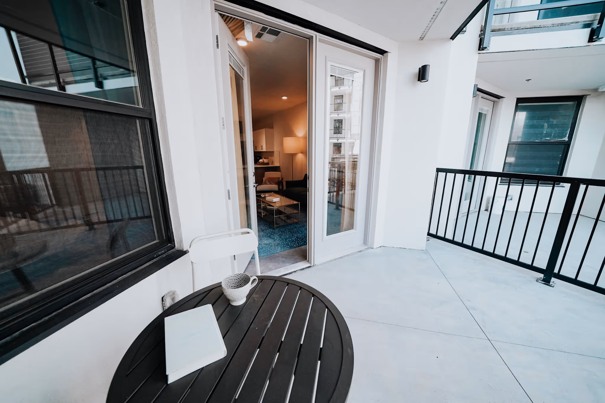 patio balcony with coffee table