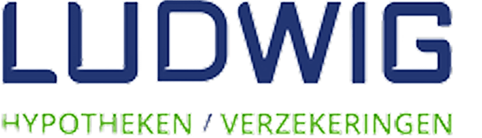 Ludwig-logo met de tekst 'Hypotheken / Verzekeringen' in blauw en groen.