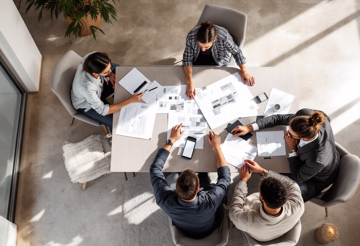 a bustling office environment (for a social media and communication)