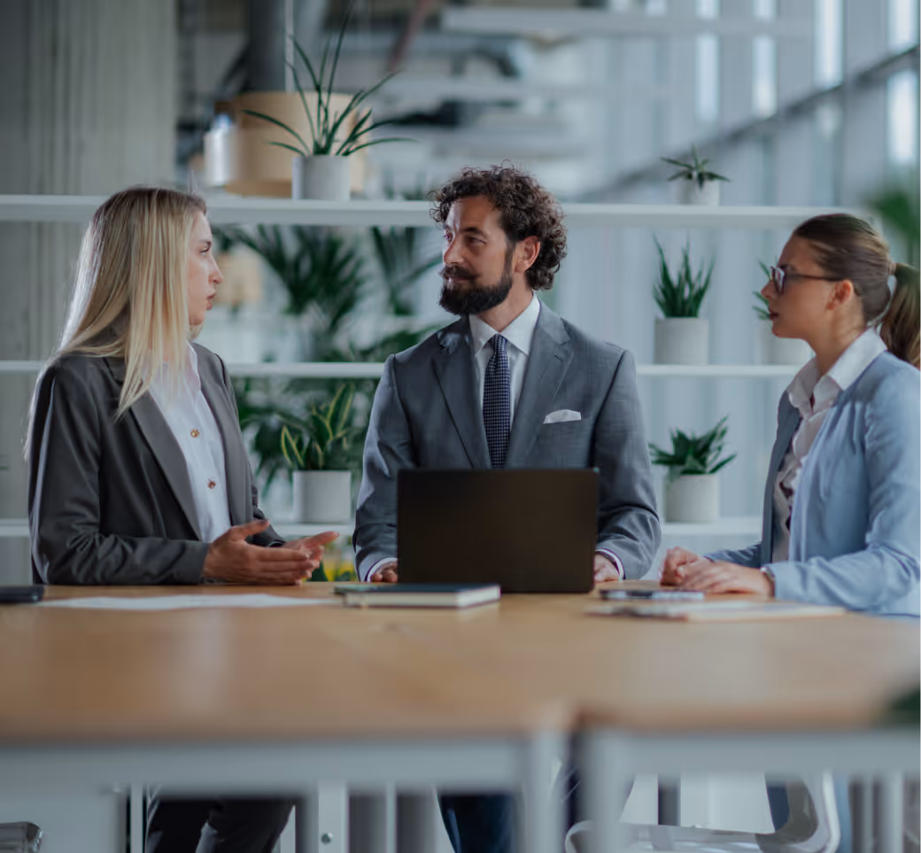 Business meeting with legal counsel discussing common client questions at Align Legal.