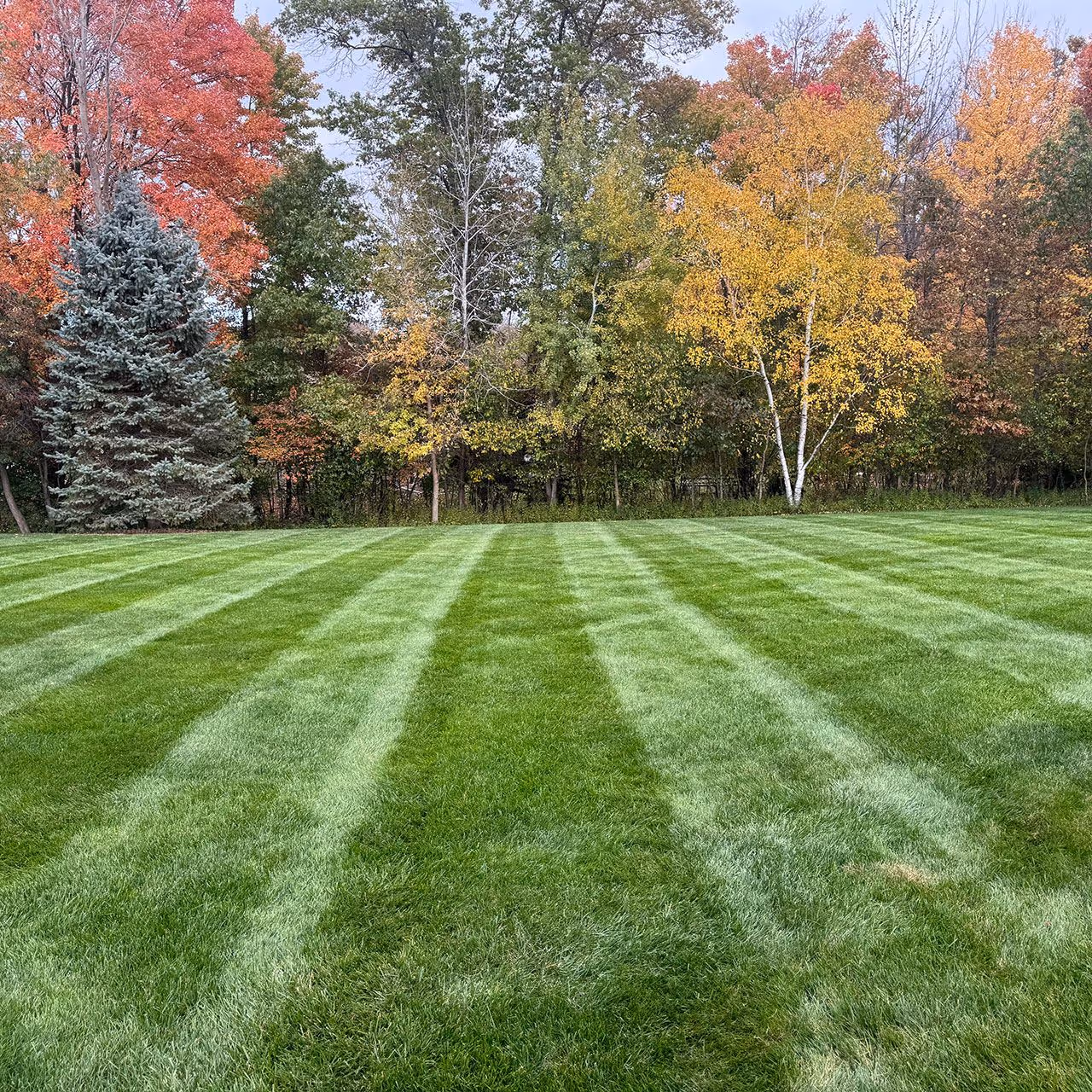 Lawn care crew mowing and trimming for Brown County properties
