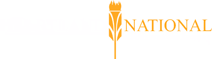 Stylized golden torch icon followed by the word 'NATIONAL' in golden uppercase letters on a white background.