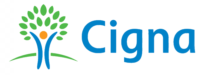 Cigna logo with a blue human figure forming a tree with green leaves and an orange circle for the head.