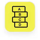Yellow square icon with four stacked blocks labeled A, B, C, and D.