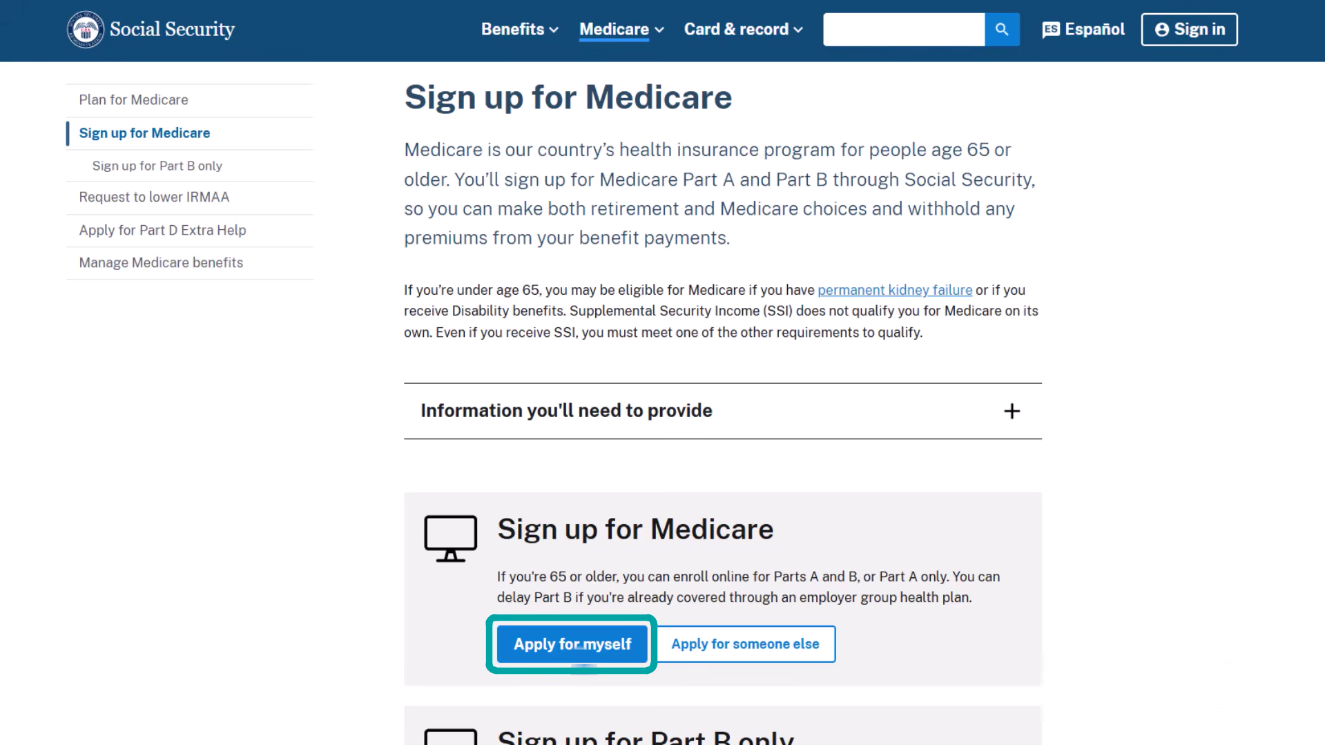 Medicare enrollment walkthrough — Step 2