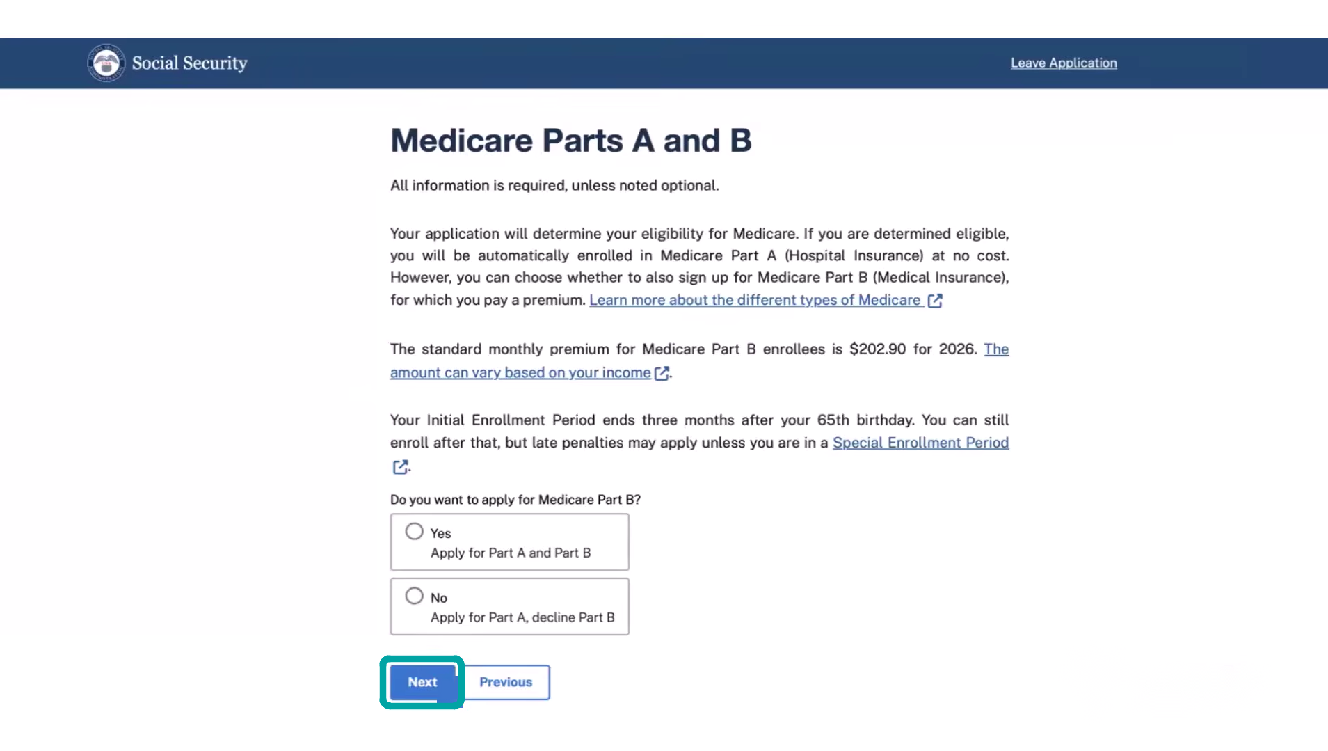 Medicare enrollment walkthrough — Step 14