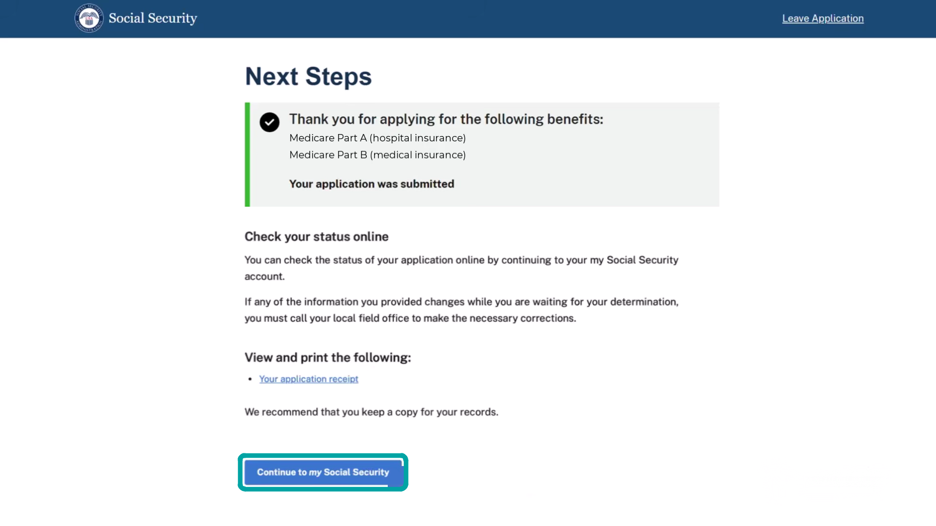 Medicare enrollment walkthrough — Step 20