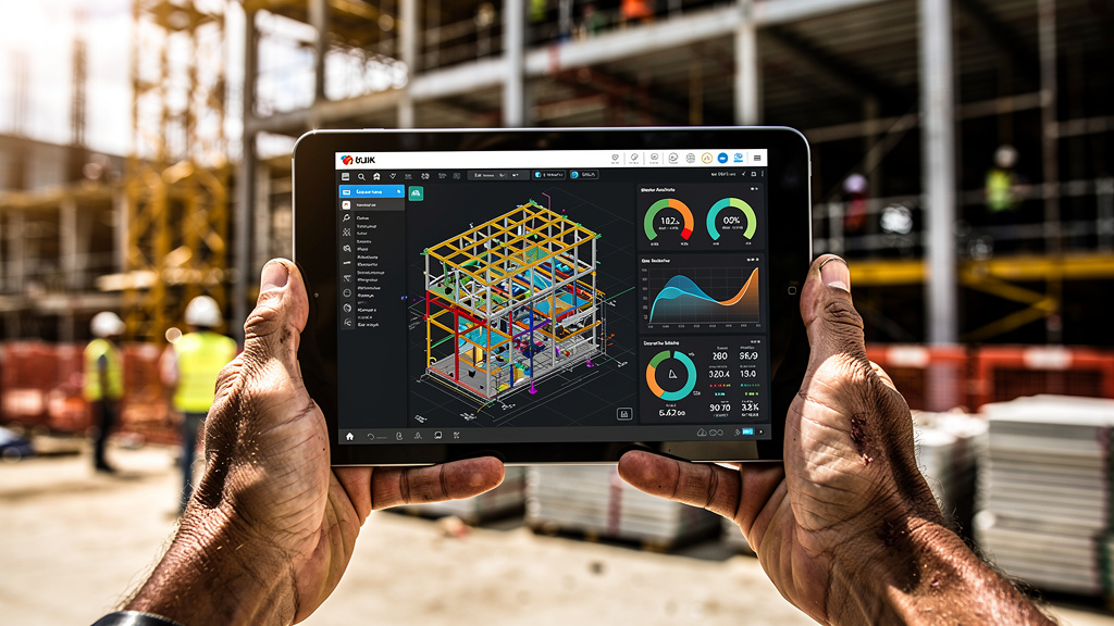 Experienced construction worker using digital tablet with BIM software