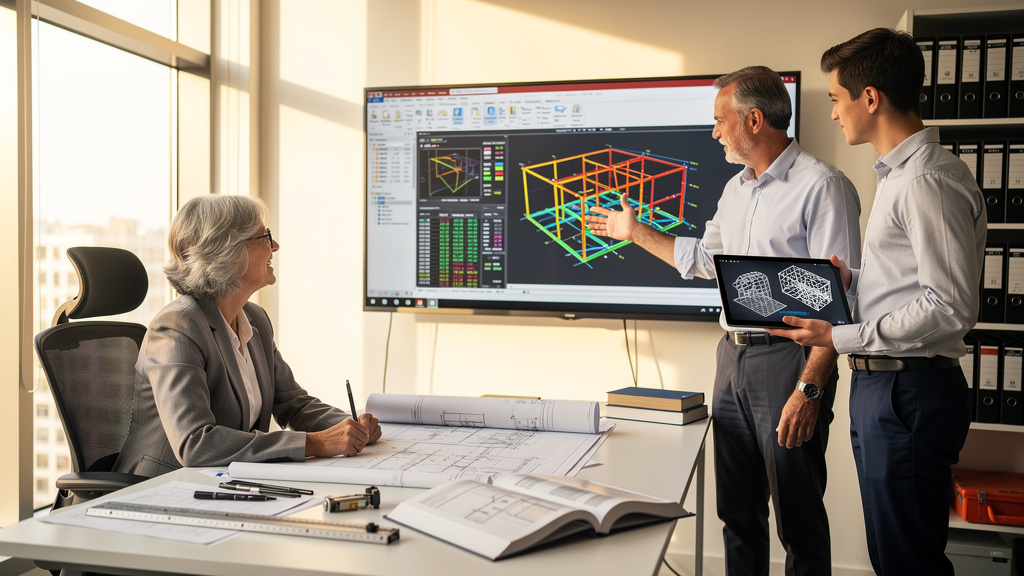 Three generations of engineers collaborating on structural design
