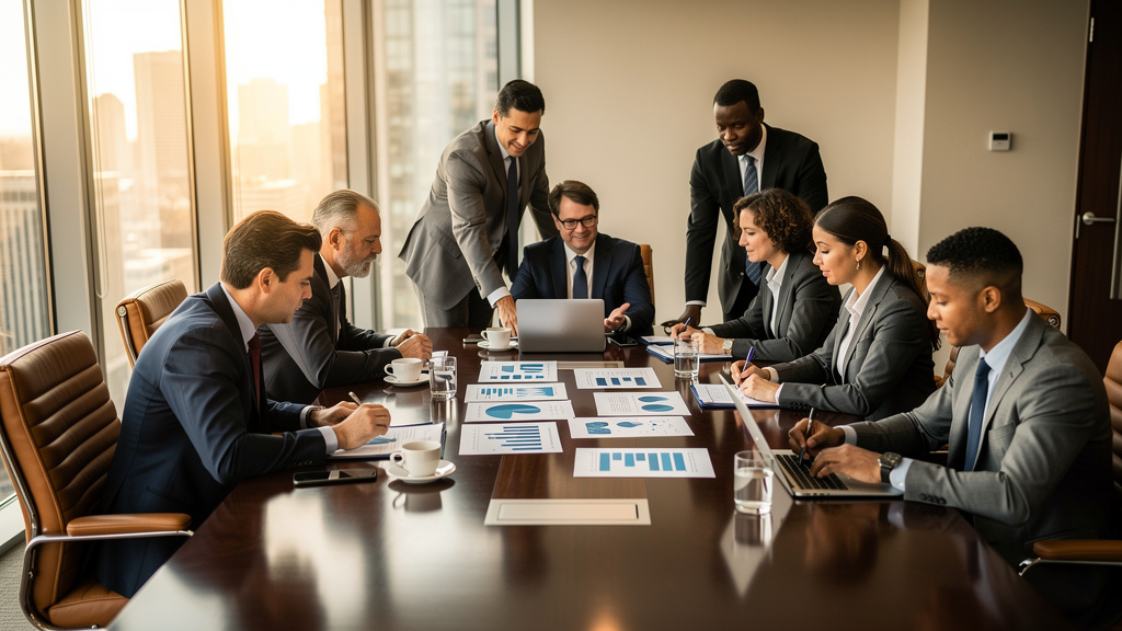 Executive team reviewing strategic business plans