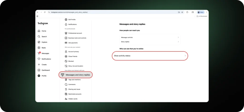 Click the option Messages and story replies