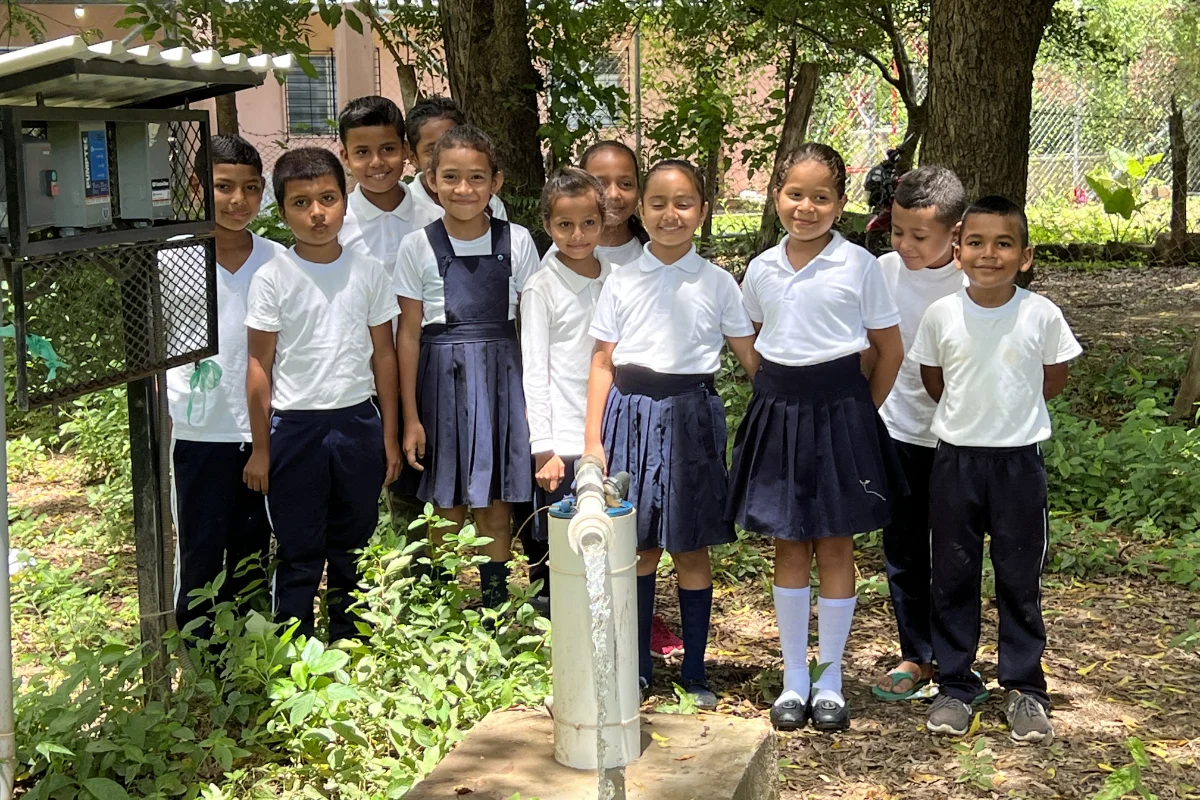 A group of school children in Nicaragua are thrilled about having safe water access
