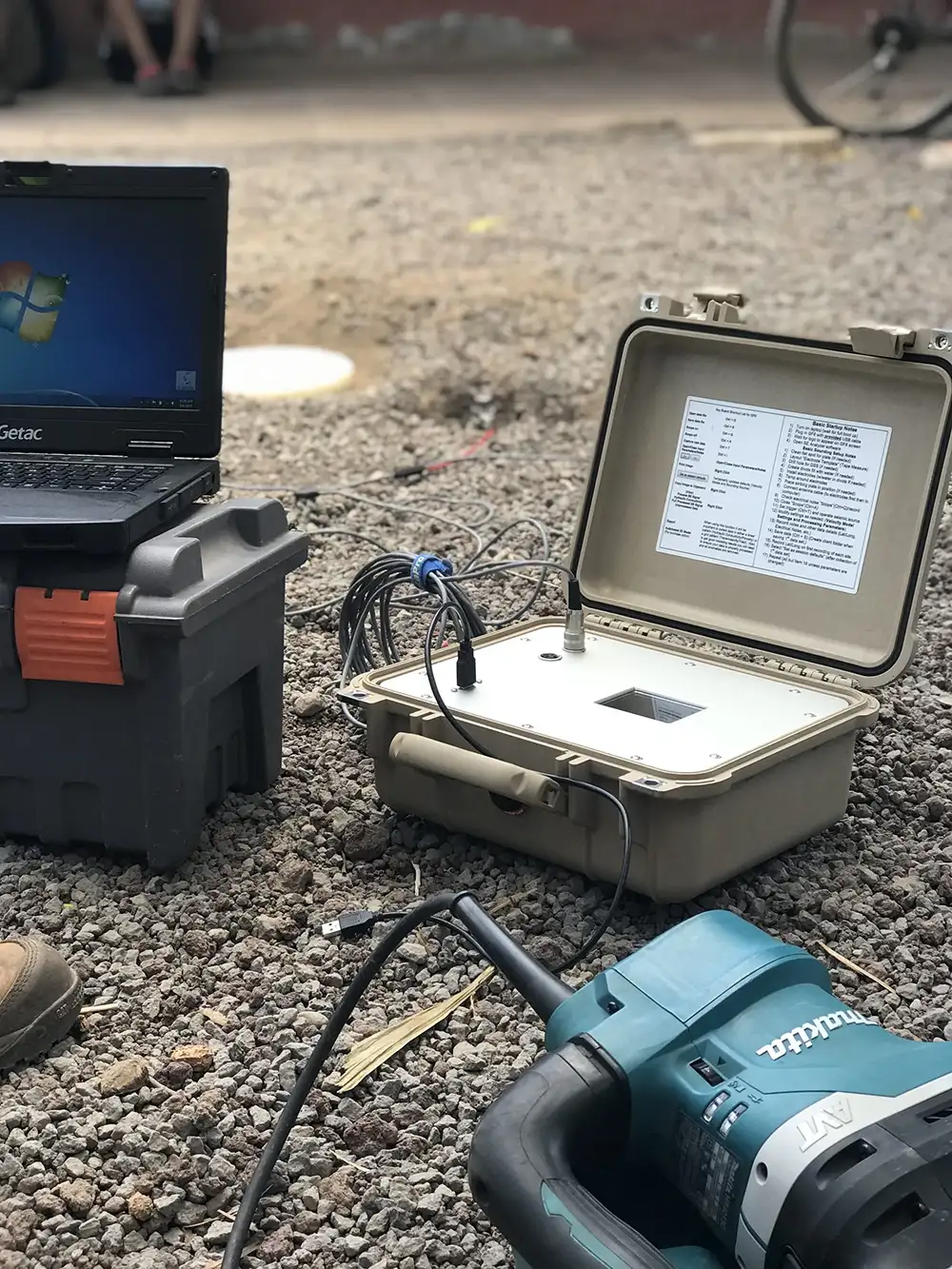 Hydrogeological equipment on the ground.