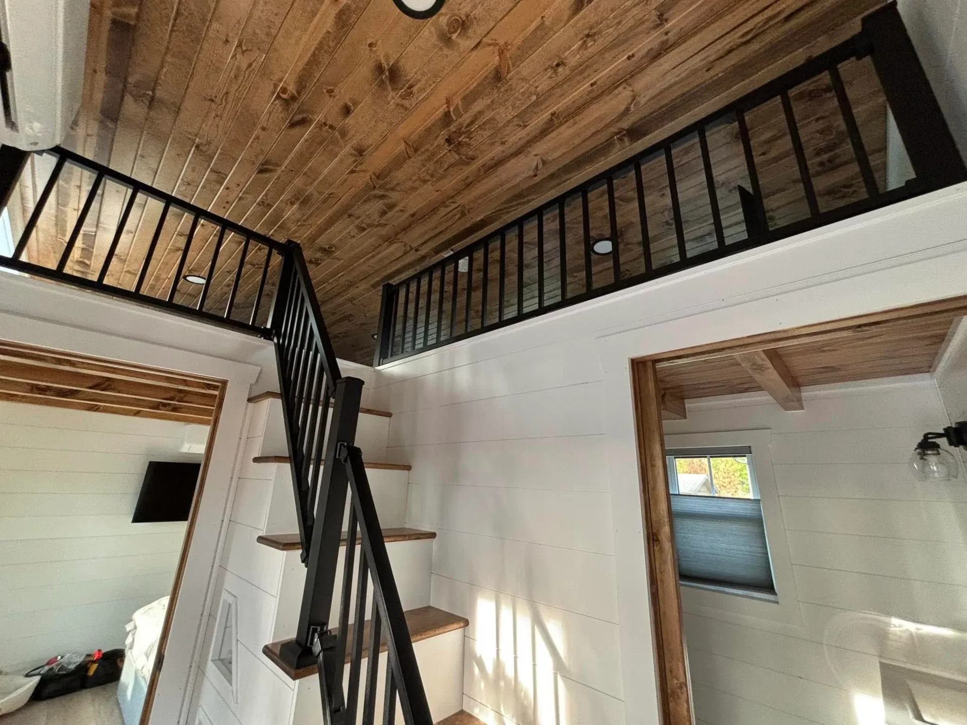 cedar ridge tiny home loft stairs