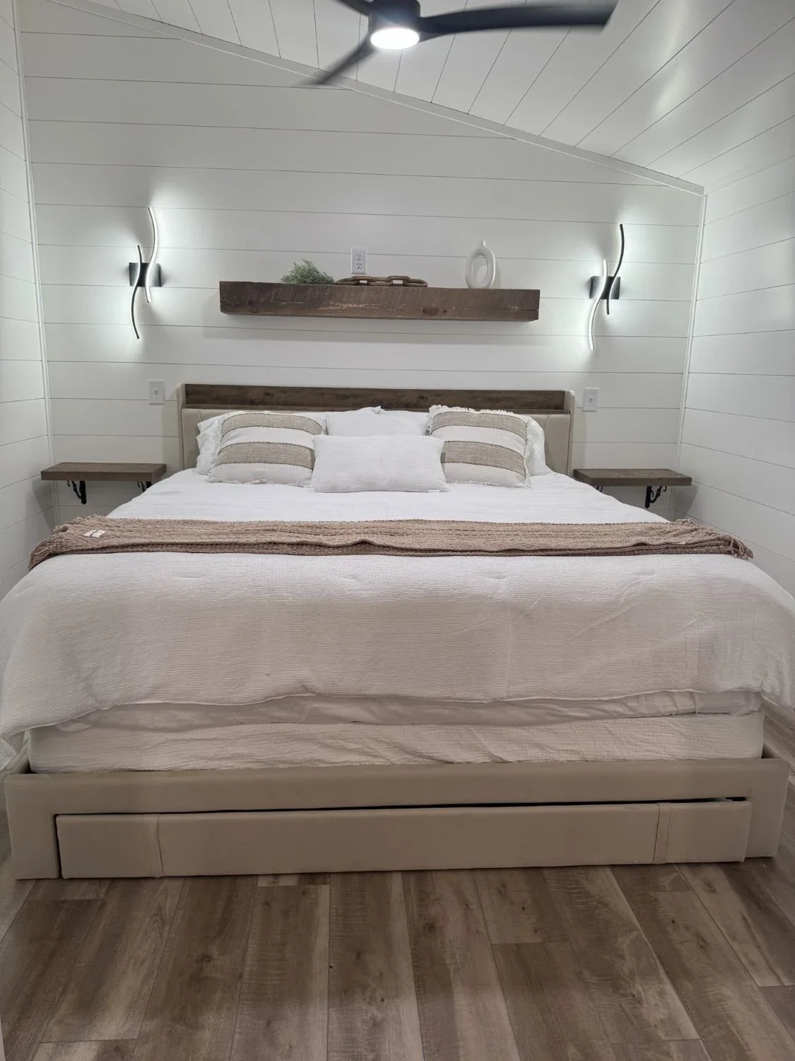 luxe studio tiny home bedroom