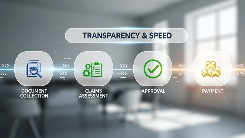 Infográfico sobre transparência e velocidade no processo de sinistro.